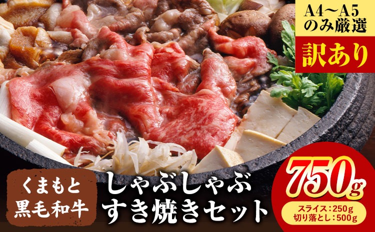 訳あり 【A4～A5】くまもと 黒毛和牛 しゃぶしゃぶ すき焼き 750g セット《30日以内に出荷予定(土日祝除く)》熊本県 大津町 黒毛和牛 肉 お肉 和牛 A5 A4 小分け MEAT PLUS---oz_mtp_2_750g---