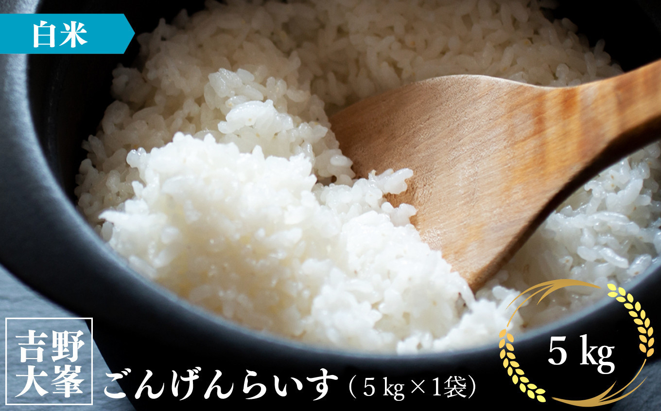 
吉野大峯ごんげんらいす5㎏｜白米 ひのひかり 米 精米 ヒノヒカリ ごはん 奈良県産 吉野町
