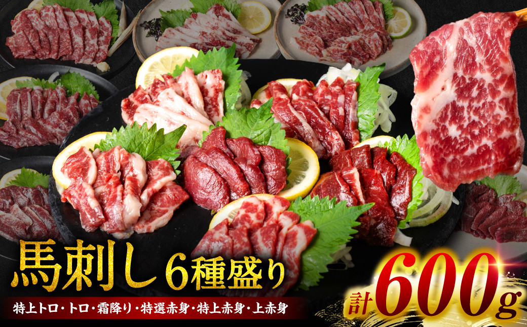 
桜屋 馬刺し6種 (特上トロ・トロ・霜降り・特選赤身・特上赤身・上赤身 各100g 合計600g) 馬さし お肉 馬肉 刺身 刺し身 馬刺し 赤身 醤油付き 馬刺し冷凍 おかず おつまみ 熊本県 八代市
