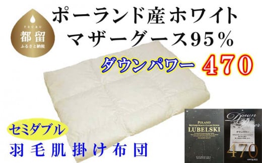 【ポーランド産マザーグース９５％】羽毛肌布団セミダブル１７０×２１０ｃｍ【ダウンパワー４７０】　羽毛　ダウン　布団　ふとん　セミダブル　肌ふとん　