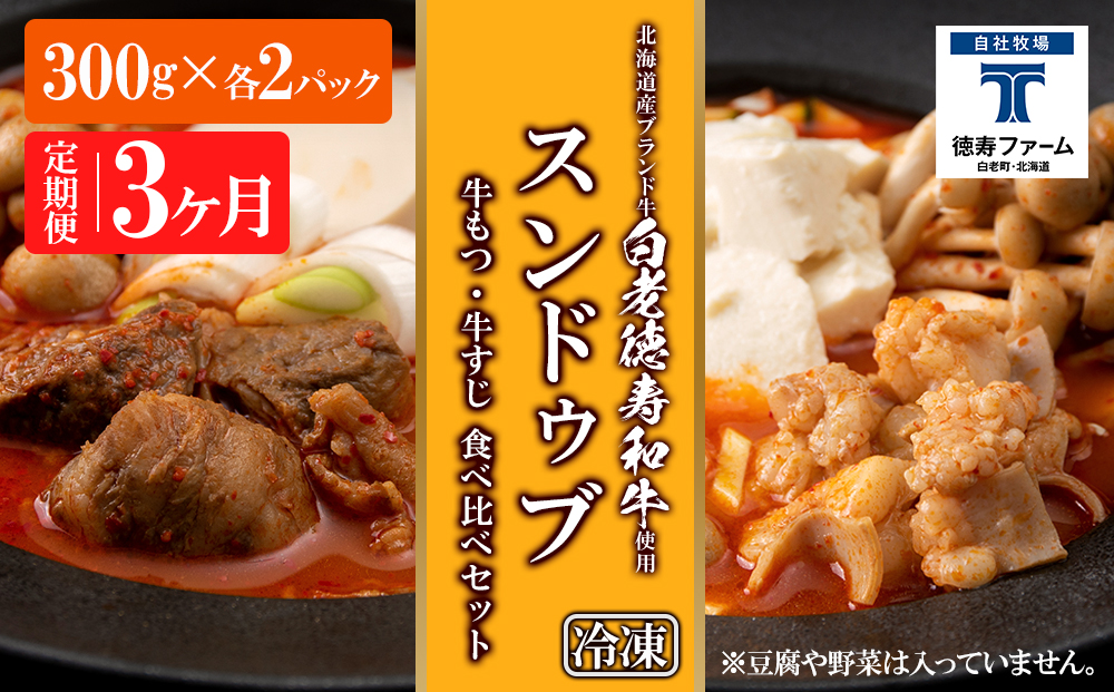 定期便 3カ月 スンドゥブ 食べ比べ セット 合計4パック （ 牛もつ ・ 牛すじ ） 韓国料理 BJ018