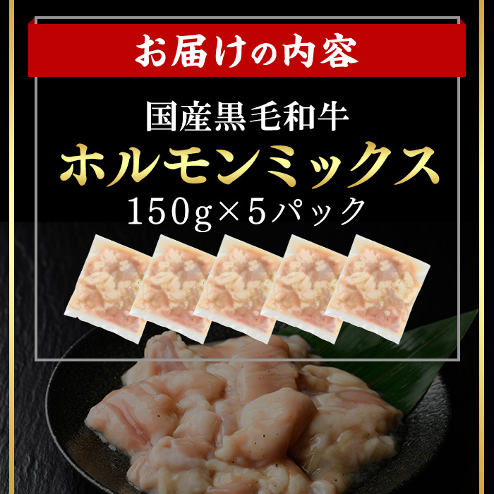 ＜14営業日以内発送！＞国産黒毛和牛ホルモンミックス 塩ダレ (計750g・150g×5) 【肉のちょーさん】A1058