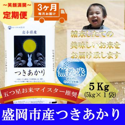 ふるさと納税 盛岡市 【毎月定期便】無洗米 つきあかり 5kg全3回