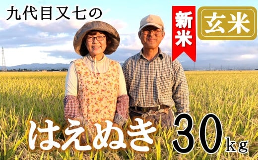 【令和7年産・玄米】九代目又七のはえぬき30kg　有機土壌醸成農法※9月下旬頃から順次配送