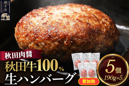 秋田牛100％ 生ハンバーグ 190g×5個 ビッグサイズ 秋田肉醤 国産牛 和牛