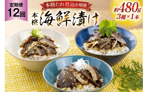 刺身 漬け丼 本格 海鮮漬け セット 160g 3本 12回 定期便 総計5.7kg 詰め合わせ 食べ比べ [よかろ物産 長崎県 平戸市 hr42bgy420101] さしみ 漬け 冷凍 ご飯のお供 魚介 長崎 ぶり あじ たい 海鮮丼 お茶漬け