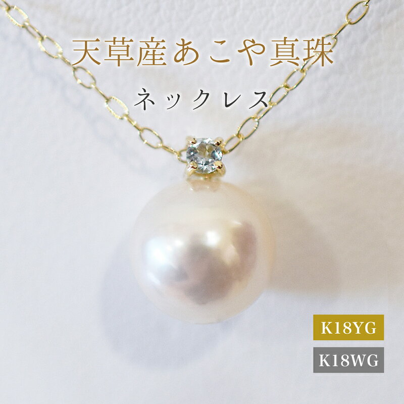 【ふるさと納税】あこや真珠 ペンダント ネックレス 8mm - 8.5mm 天草 熊本 ホワイトピンク 誕生石 3月 アクアマリン 半貴石 本真珠 K18 パール K18YG K18WG アクセサリー ジュエリー あずきチェーン アジャスター 品質保証書 ジュエリーケース 真珠てりクロス 送料無料