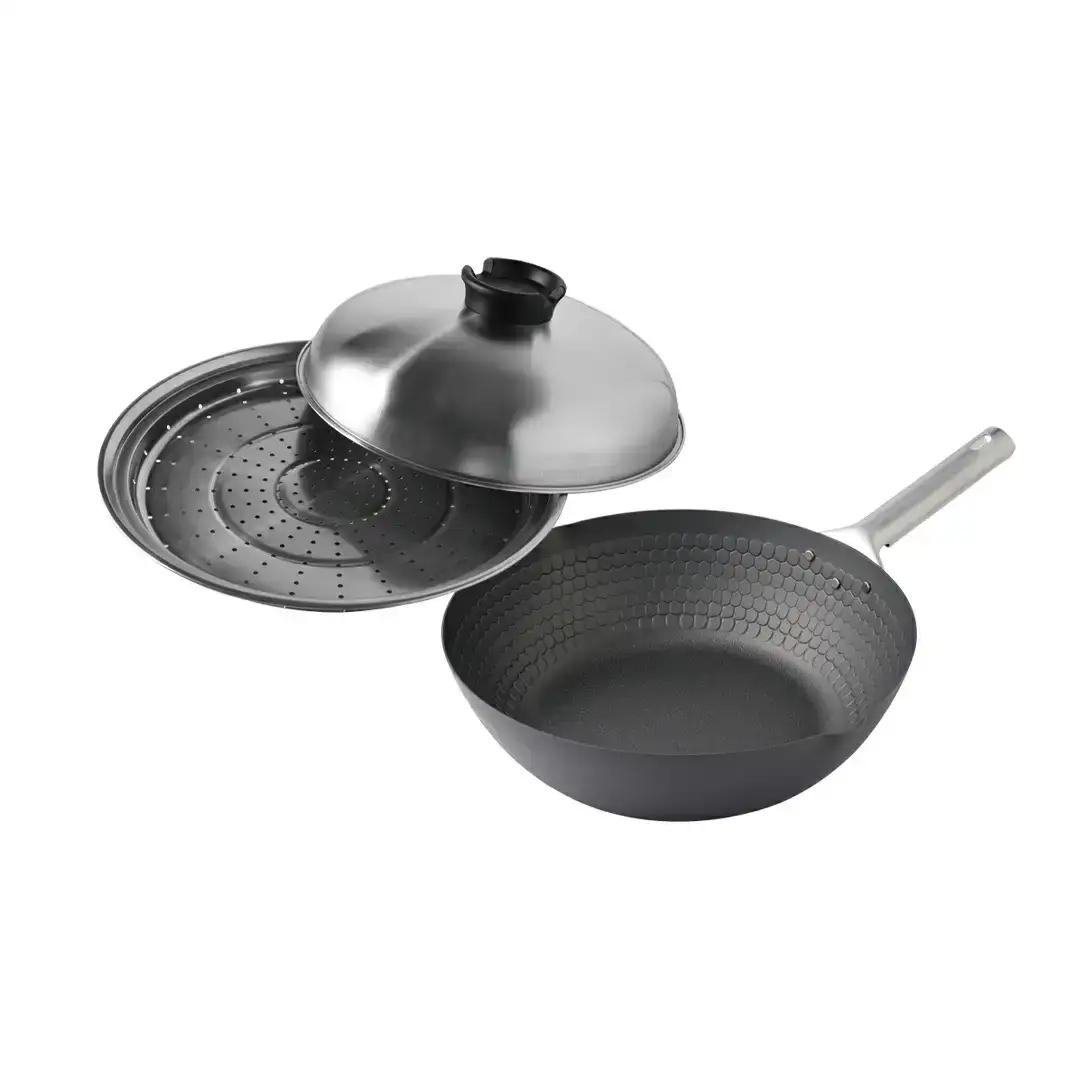 eN I中華 炒め鍋 28cm 蒸し器セット 中華鍋 蒸し器 スチーマー キッチン用品 調理器具 蒸し器