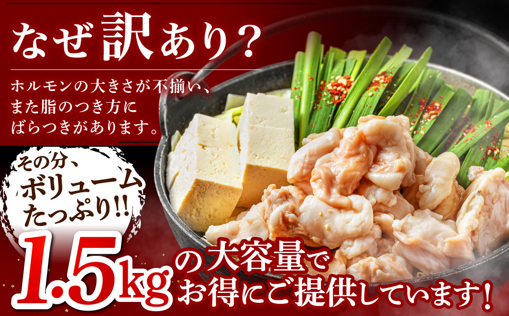 AB433.魚住商店あごだし【醤油仕立て】〈訳あり〉もつ鍋セット満足15人前（5人前×3、もつ1.5kg）【もつ鍋・醤油味】