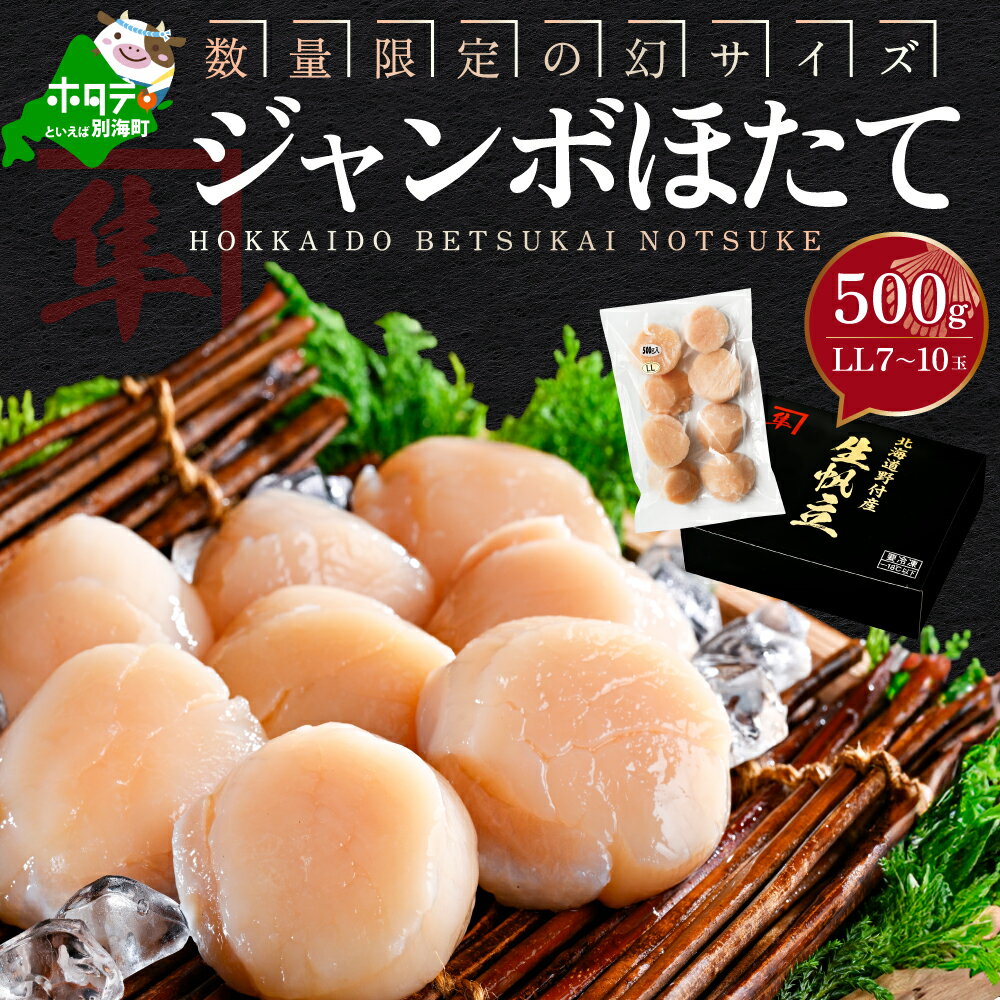 【ふるさと納税】高評価 ★5.0 幻サイズ ジャンボ ほたて 貝柱 500g （7～10玉前後）LLサイズ 北海道 別海町 野付産 （ ふるさと納税 ホタテ ふるさと納税 帆立 ふるさと納税 訳あり ホタテ貝柱 貝柱 大粒 貝 海鮮 北海道 別海町 冷凍 ）