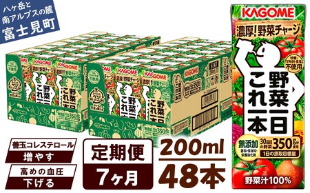 【 定期便7ヶ月連続お届け 】 カゴメ野菜一日これ一本 200ml×48 飲料 野菜ジュース 紙パック