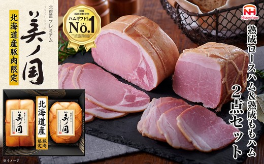 【7月下旬発送分】019-001 日本ハム 美ノ国 熟成ロースハム 熟成ももハム 2本 セット ｜ 国産 徳島 石井町 北海道産 肉 にく 贈答 ギフト 詰め合わせ ハム ロース もも ボンレス ステーキ お中元 お歳暮 中元 歳暮 UKH-55