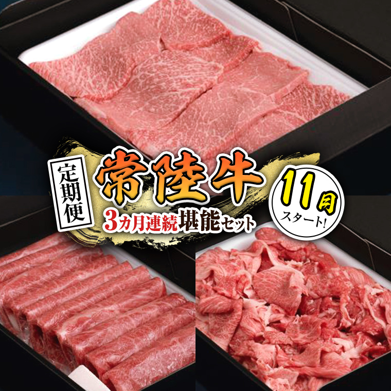【 定期便 】【 令和7年11月スタート 】【 全3回 】『 常陸牛 』人気3か月堪能セット（ 3か月連続でお届け ） お肉 肉 牛肉 赤身 切り落とし 黒毛和牛 和牛 国産黒毛和牛 国産牛 [BX2