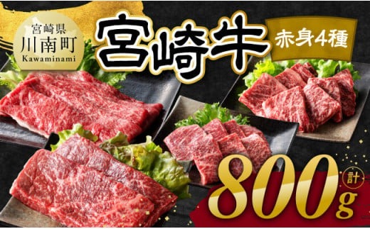 宮崎牛 赤身 4種 800g 【 肉 牛肉 国産 宮崎県産 宮崎牛 黒毛和牛 和牛 焼肉 すき焼き ステーキ 4等級 A4ランク モモ 】[C11106]
