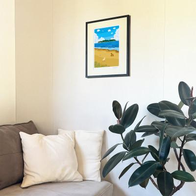 ふるさと納税 茅ヶ崎市 湘南・茅ヶ崎で描く、海を感じるイラストアート『ジークレーアートフレーム　SL-14』(大:四つ切) |  | 01