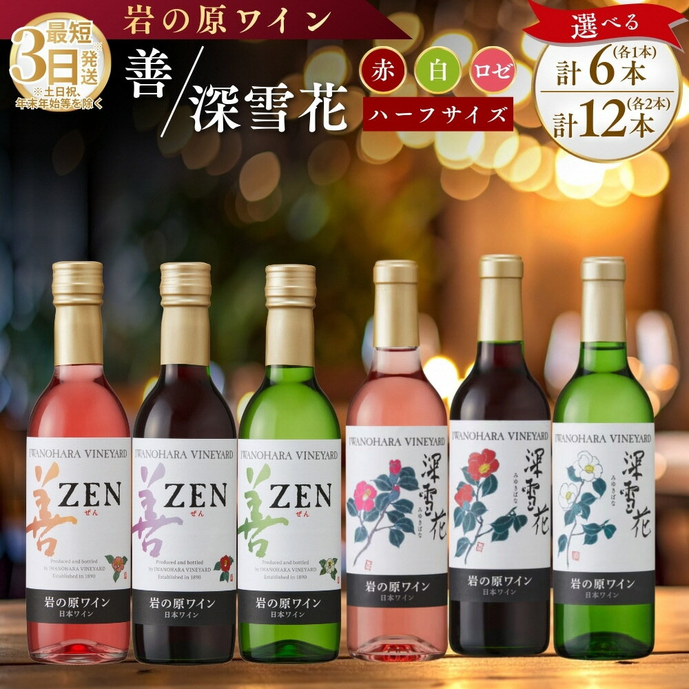 【ふるさと納税】酒 岩の原ワイン ハーフサイズ12本セット（ 赤 ×4本 白 ×4本 ロゼ ×4本各360ml） ワイン 新潟 上越　お届け：入金確認後、順次発送いたします。
