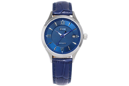 JIOS SEIRAN 日本製 自動巻き腕時計 メンズ 男性用 革ベルト ブランド ドレスウォッチ ジオス ブルー文字盤 × 青針 クロコ型押しベルト（青）