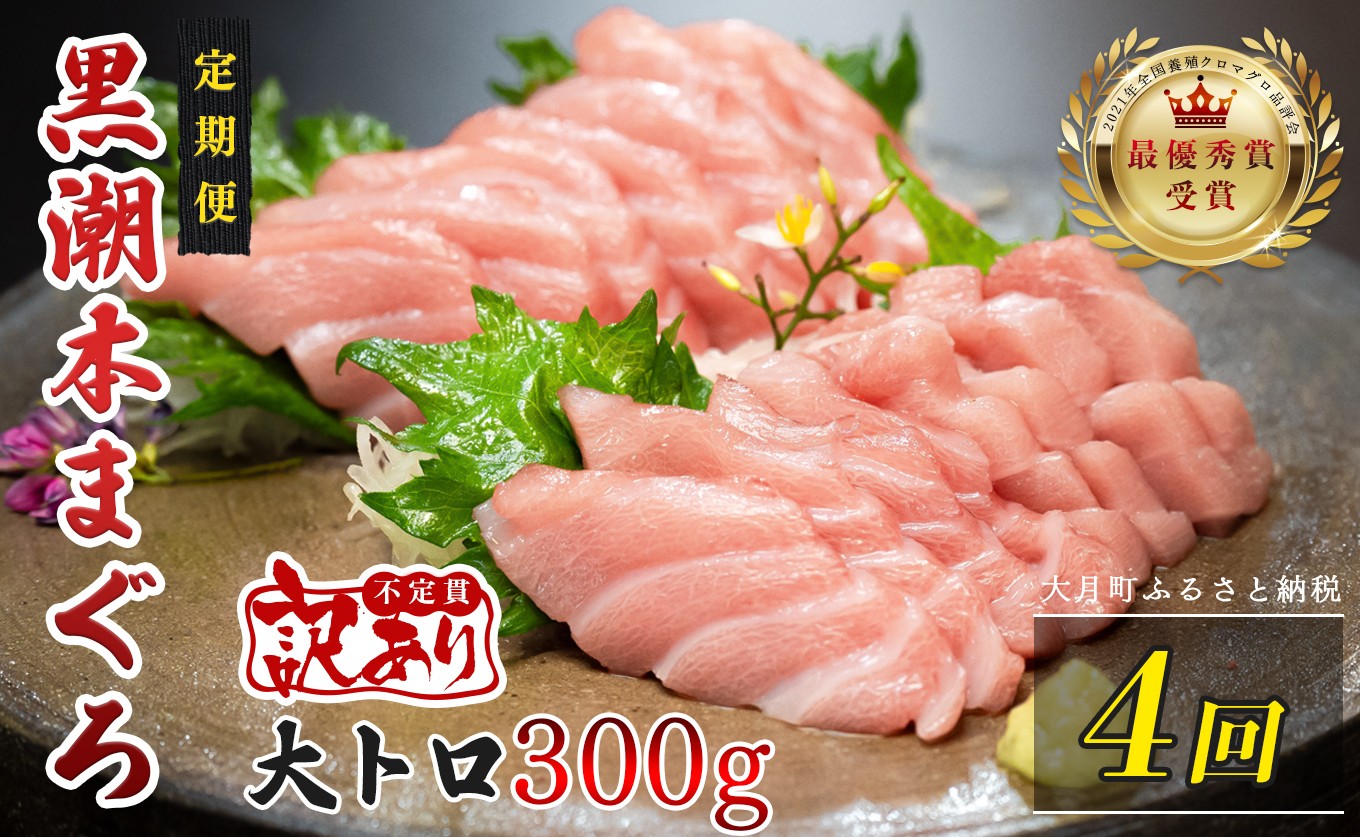 
                  訳あり 不定貫 定期便 4回 高知県産 本マグロ 大トロ 養殖 300g
                