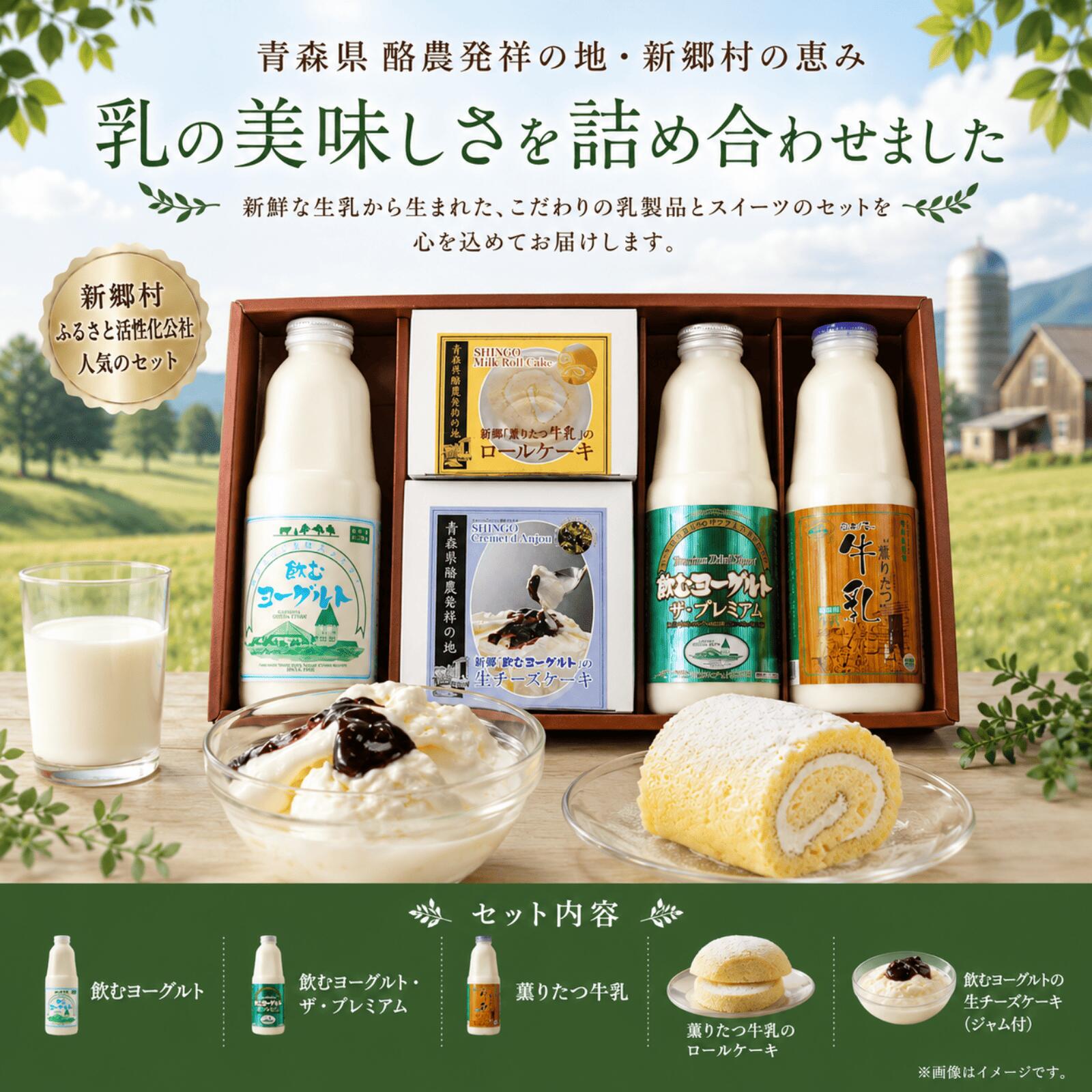 【ふるさと納税】飲むヨーグルト2種と薫りたつ牛乳、ロールケーキ・生チーズケーキセット 飲むヨーグルト ヨーグルト 牛乳 乳製品 ケーキ