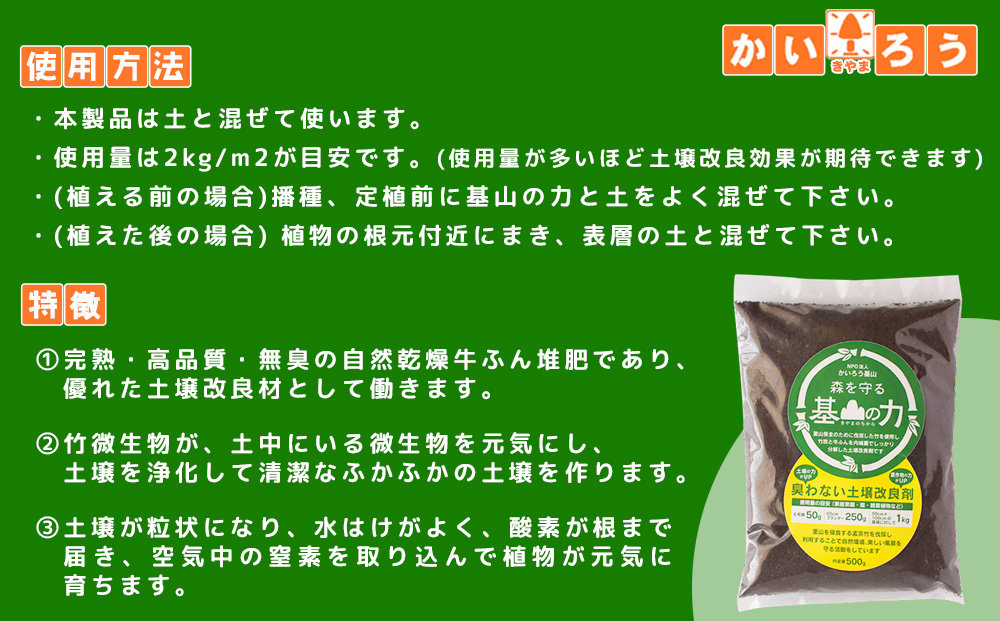 基山の力(竹チップと竹炭を使って作る牛ふん堆肥)【土壌改良剤 家庭菜園 観葉植物 植物の土 自然環境 臭わない 堆肥 土着菌 栄養 土壌浄化 ふるさと納税】Z4-J087001