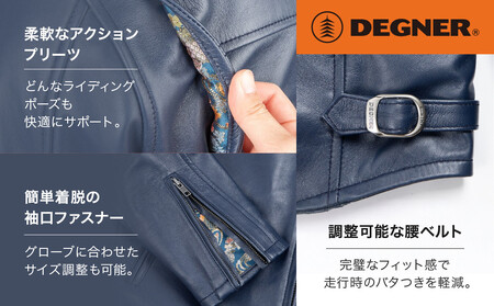 【デグナー】クラシック×花山コラボジャケット 21SJ-14K ネイビー 鉄流水雪輪＜Mサイズ＞(バイク バイクギア バイク用品 バイクグッズ)［ 京都 バイクギア ブランド レザー ジャケット 人気
