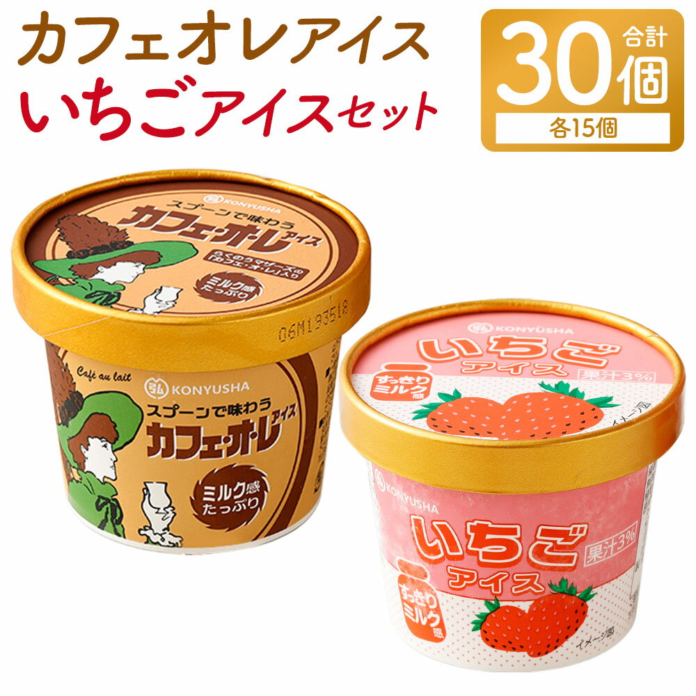 【ふるさと納税】 カフェオレアイス15個 & いちごアイス15個 合計30個 セット カフェオレアイス カフェオレ いちごアイス イチゴ 苺 ミルク アイスミルク 2種 各110ml×15個 デザート スイーツ 九州 熊本 送料無料