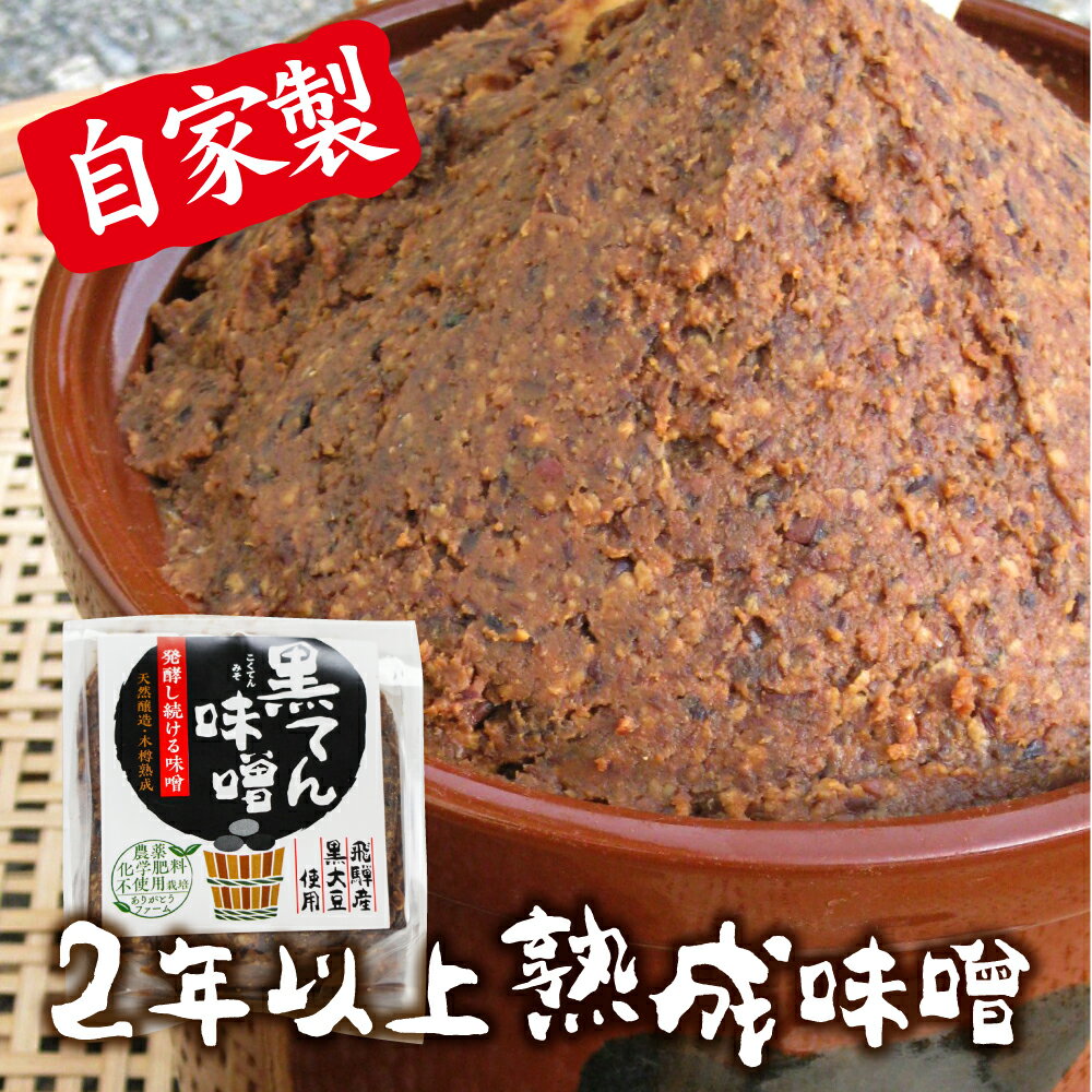 【ふるさと納税】黒豆味噌 黒豆みそ 木樽仕込み 3年以上熟成 300g×3　ひだかみ 黒てん味噌 無農薬栽培黒大豆 米糀 バーニャカウダーレシピ付き[A0106re]