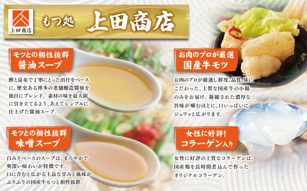 博多もつ鍋食べ比べ2種セット(醤油味3人前)【おおやま・上田商店】