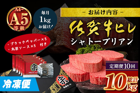 【定期便10カ月配送】佐賀牛ヒレシャトーブリアン200g×5枚 | 最高級 佐賀牛の最高峰 肉の芸術 五感で味わう極上肉 シャトーブリアン 肉 牛肉 高級肉 国産 定期便 10カ月 佐賀県 鹿島市 人