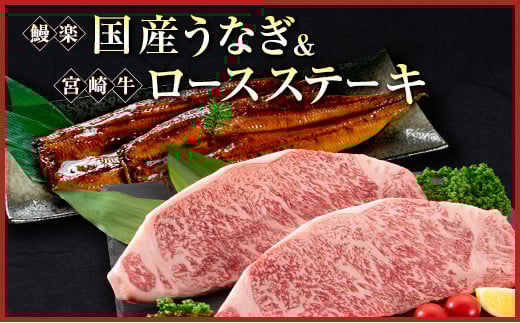 鰻楽 国産うなぎ 2尾 計360g ＆ 宮崎牛 ロースステーキ 250g×2枚 計500g 肉質等級4等級 国産 人気 おすすめ【C129-30】