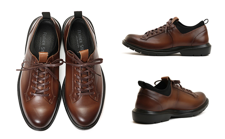 FEATHER STEP FS-907本革ビジネススニーカー 軽量 プレーントゥ BROWN 26.0cm