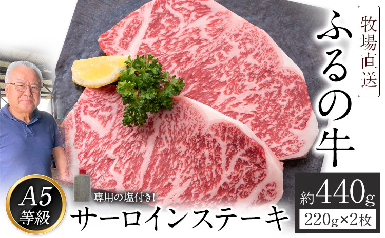 
                  ふるの牛（黒毛和牛）特選サーロインステーキ 440g(220g×2枚) ゲランド塩付き A5 《30日以内に出荷予定(土日祝除く)》
                