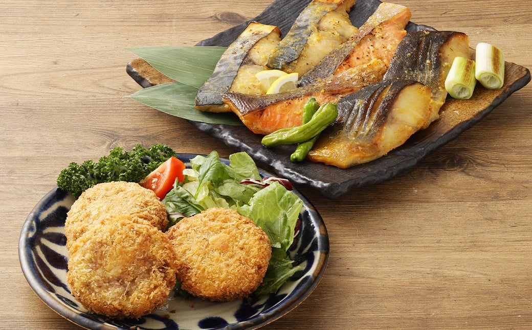 
            磯鷸之庄 熊本県産 あか牛メンチカツ 計約1.2kg （約100g×12個入） ・ 魚の西京漬け 計6切 （3種×各2切入） のギフトセット あか牛 メンチカツ ミンチカツ 揚げ物 西京漬け 西京漬 漬け 冷凍
          
