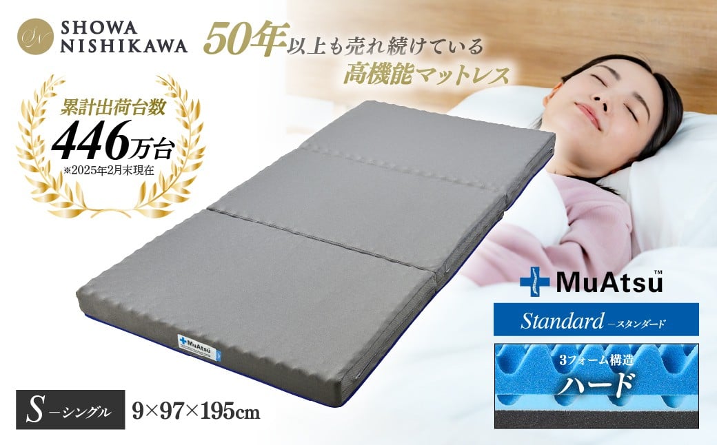 
            【昭和西川】 ムアツマットレス スタンダードハード シングル | マットレス シングル 寝具 ベッド おすすめ オススメ 人気 品質 高級 折りたたみ 高反発 ウレタン 楽 寝る 体にぴったり 姿勢改善 寝姿勢 背骨 不眠 不眠解消 昭和西川 通気性 夏 蒸れにくい ムレにくい 人気 布団 ふとん 敷布団 睡眠 快適 熟睡 快眠 新生活 引越し 健康 寝心地 睡眠環境 有名 埼玉県 草加市
          