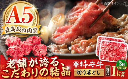 【3回定期便】最高級A5等級 黒毛和牛 柿安牛 切り落とし 1kg 亀山市/柿安本店[AMBW035]