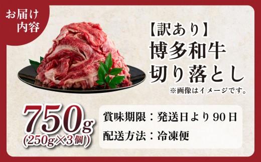 【訳あり】【A4～A5ランク】博多和牛 切り落とし 750ｇ（250g×3個）