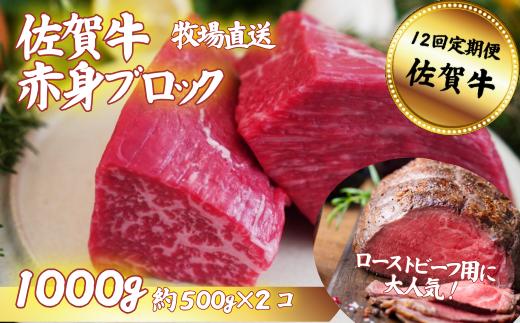 【定期便12回】佐賀牛 赤身ブロック肉 1000g：C293-002