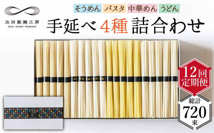 【定期便 12回】手延べ 麺 詰め合わせ 3kg （50g×60束）  / 島原 手延べ そうめん パスタ 中華めん うどん 麺 / 南島原市 / 池田製麺工房 [SDA025]