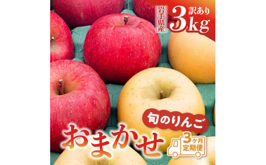 
【定期便/3ヶ月】りんご 訳あり 品種おまかせ 3kg (計9kg) 旬のりんご2種類以上 サンふじ シナノゴールド 王林 はるか 奥州ロマン 陽光
