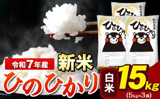 新米 令和7年産 ひのひかり 白米 15kg 《10月中旬-12月末頃出荷》 5kg×3袋 熊本県産（荒尾市産含む） 米 精米 ひの