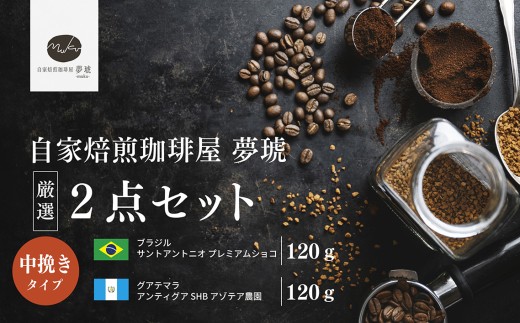 府中から世界に発信できる店を【自家焙煎珈琲屋 夢琥】中挽豆2点セット ／自家焙煎珈琲 夢琥 コーヒー 中挽 中挽豆 2点セット トライアルセット 高品質 生豆 自家焙煎 フレーバー 後味の甘さ No.1020