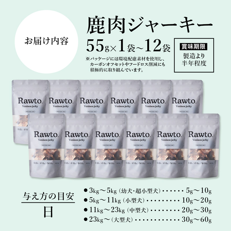 鹿肉ジャーキー Rawto Venison Jerky 55g×4袋 ： 国産 ペットフード ドッグフード 犬用 ペット用 鹿肉 ジャーキー 無添加 おやつ ご褒美 高たんぱく 低脂肪 低カロリー 鉄
