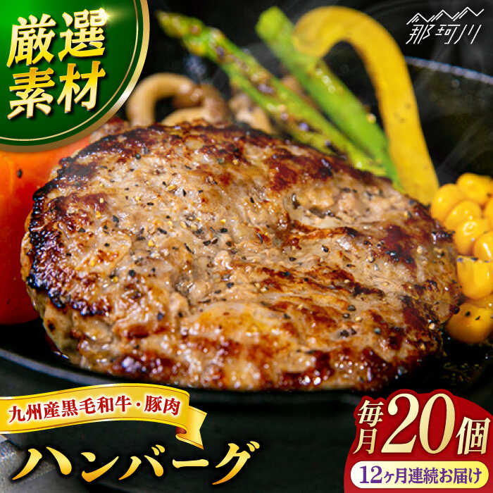 【ふるさと納税】【全12回定期便】九州産黒毛和牛と九州産豚肉 ハンバーグ 20個セット＜なかがわ市場 うしじま＞那珂川市[GAR017]