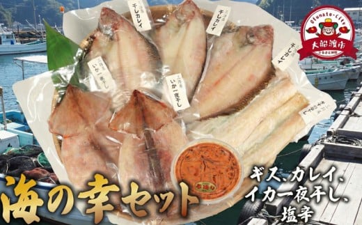 海の幸セット A-3 【ギスの塩干し2～3枚､干しカレイ 3～4枚､スルメイカ一夜干し2枚､イカの塩辛1パック】 冷凍 焼くだけ 簡単 テレビ TV 放送 ニュース 番組 大船渡 大船渡市 三陸 岩手県