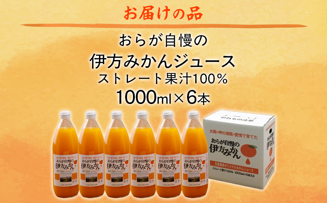 【愛媛県産】おらが自慢の伊方みかんジュース（1000ml×6本）ストレート果汁100％ IKTI008