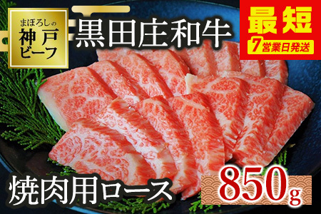 【神戸牛】焼肉用ロース:850g【最短7営業日発送】黒田庄和牛(tokusan-25)【冷蔵】