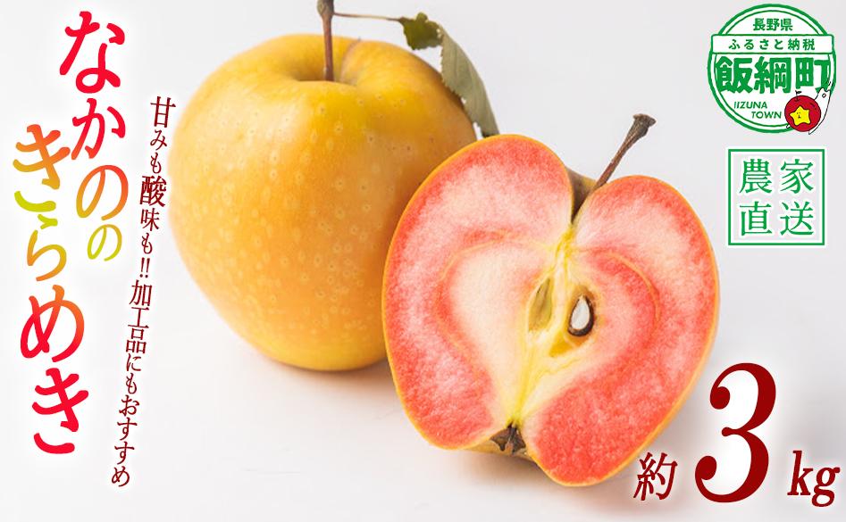 りんご なかののきらめき  3kg やまじゅうファーム 沖縄県への配送不可 2025年11月下旬頃から2025年12月上旬頃まで順次発送予定 令和7年度収穫分 信州の環境にやさしい農産物 減農薬栽培 長野県 飯綱町 [1540]