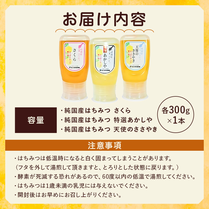 選りすぐりの純国産はちみつ300g×3本セット ns008-009