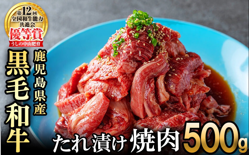 【数量限定】鹿児島県産黒毛和牛 うしの中山 タレ漬け焼肉用 500g a8-085