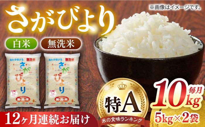 【全12回定期便】無洗米さがびより 白米 計120kg（5kg×2袋×12回）/ お米 / 佐賀県 / 株式会社JA食糧さが [41ADAR012]